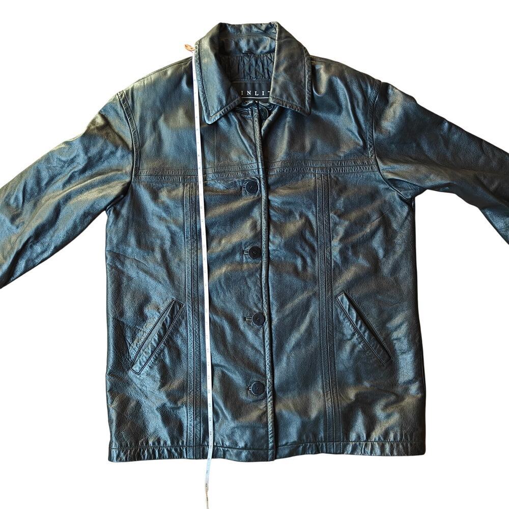 Winlit NY Genuine Leather Car Coat Black Button Front Jacket (Vintage/90s) - Picture 7 of 9